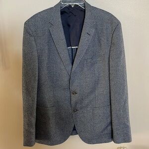 HUGO BOSS men’s wool blend sports coat jacket blue gray micro pattern NWOT 44R